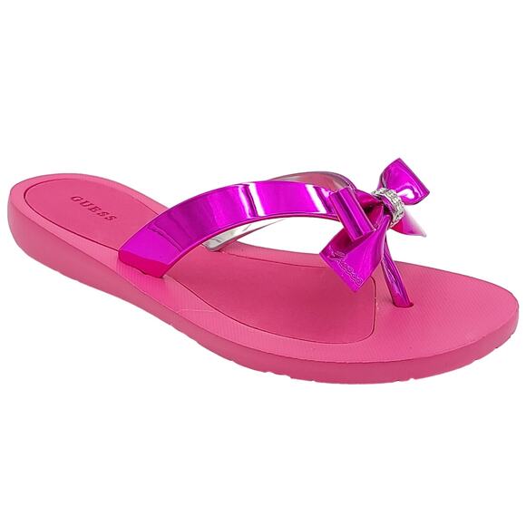 GUESS Women Tutu9 Embellished Bow Flip Flop Thong Sandals Size US 7M Dark Pink - Picture 1 of 5
